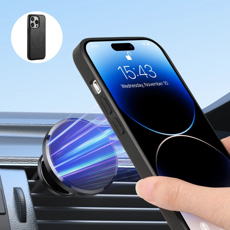 For iPhone 16 Pro Max Denior Cowhide Texture Leather MagSafe Detachable Wallet Phone Case(Black) by Denior