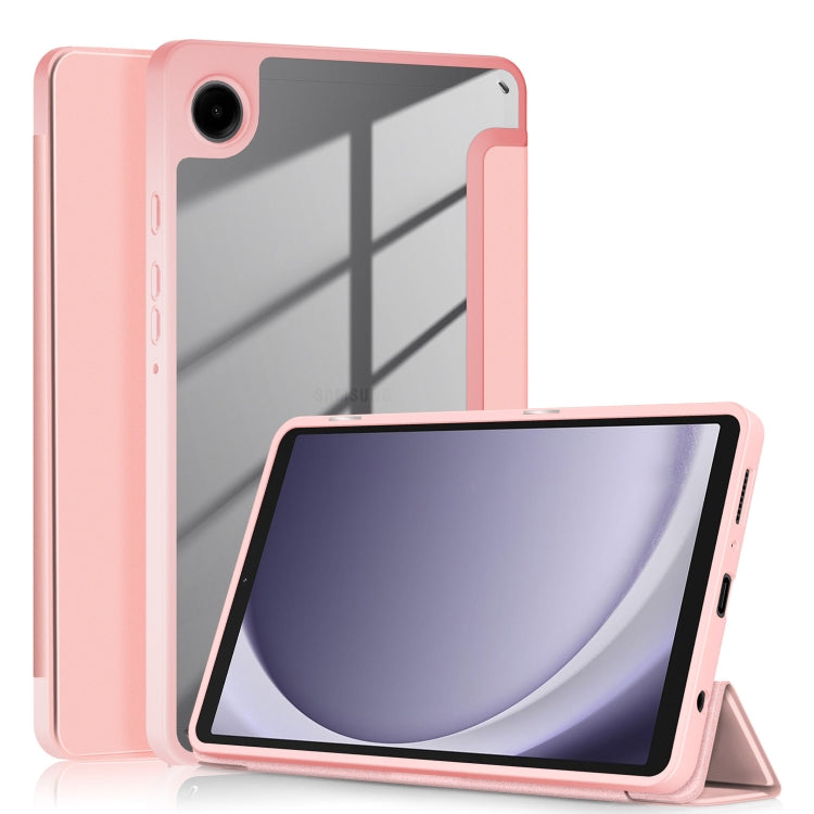 For Samsung Galaxy Tab A11 / A9 Acrylic 3-folding Solid Color Smart Leather Tablet Case(Pink) by bashfashion