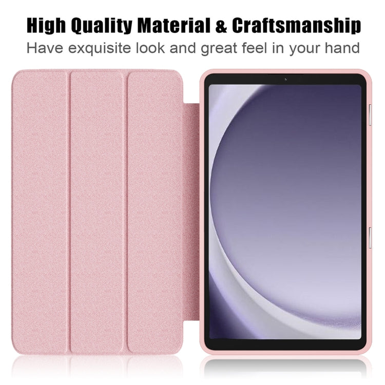 For Samsung Galaxy Tab A11 / A9 Acrylic 3-folding Solid Color Smart Leather Tablet Case(Pink) by bashfashion