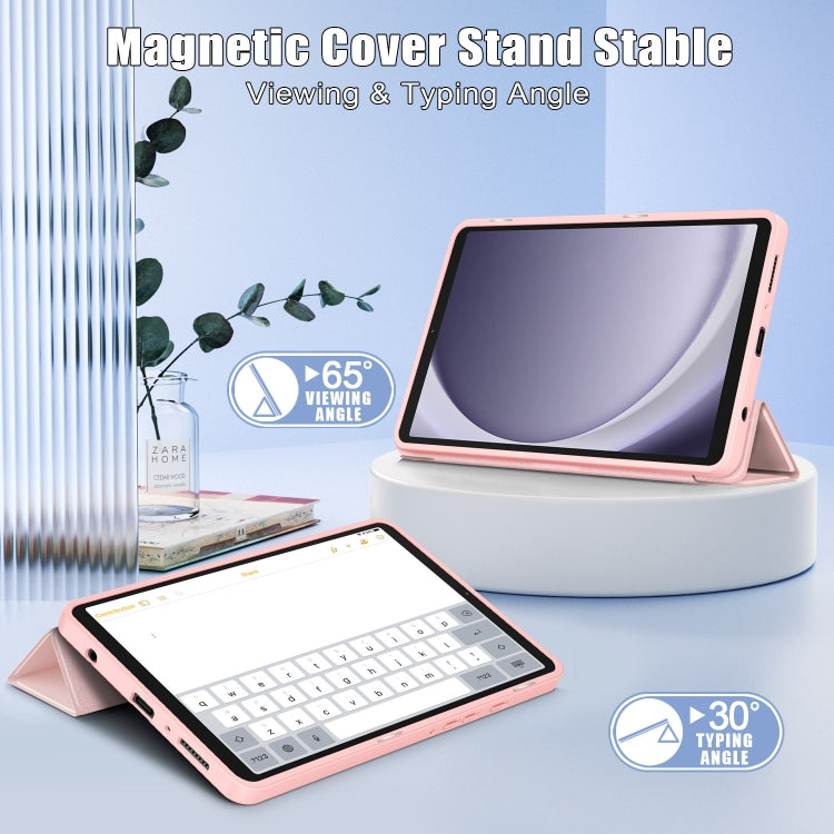 For Samsung Galaxy Tab A11 / A9 Acrylic 3-folding Solid Color Smart Leather Tablet Case(Pink) by bashfashion
