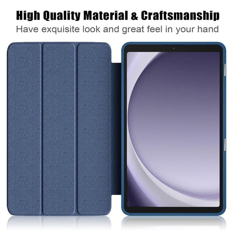 For Samsung Galaxy Tab A11 / A9 Acrylic 3-folding Solid Color Smart Leather Tablet Case(Blue) by bashfashion