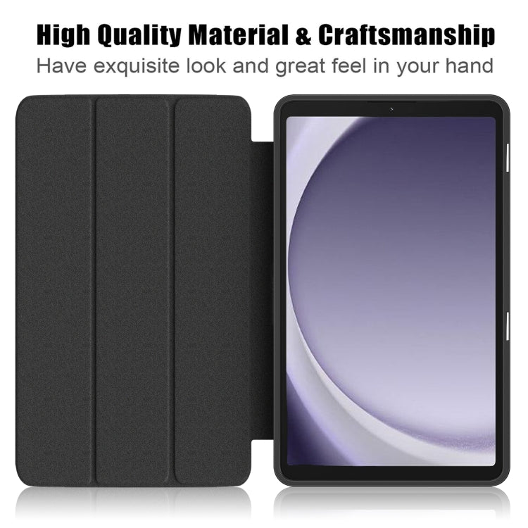 For Samsung Galaxy Tab A11 / A9 Acrylic 3-folding Solid Color Smart Leather Tablet Case(Black) by bashfashion