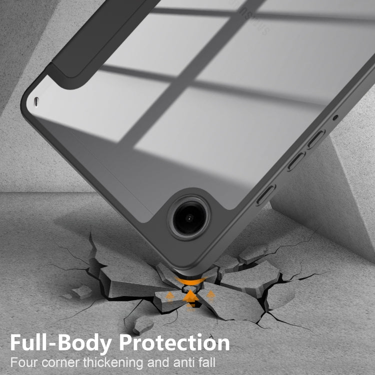 For Samsung Galaxy Tab A11 / A9 Acrylic 3-folding Solid Color Smart Leather Tablet Case(Black) by bashfashion