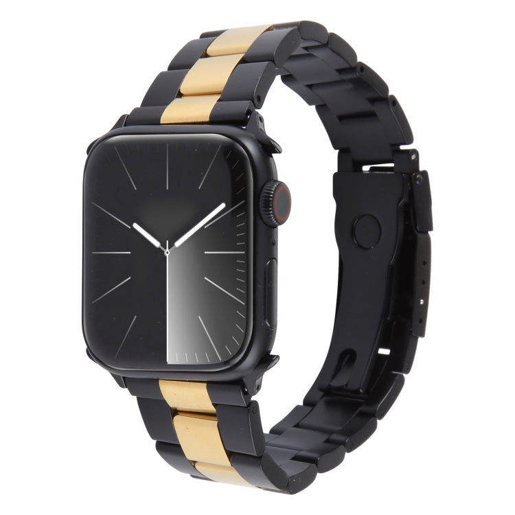 For Apple Watch Ultra 2 49mm Three-Bead Stainless Steel Watch Band(Black Gold) by bashfashion
