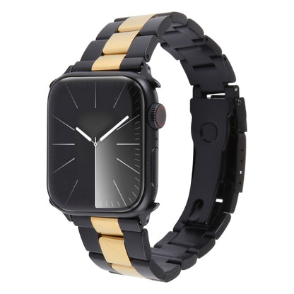 For Apple Watch Ultra 2 49mm Three-Bead Stainless Steel Watch Band(Black Gold) by bashfashion