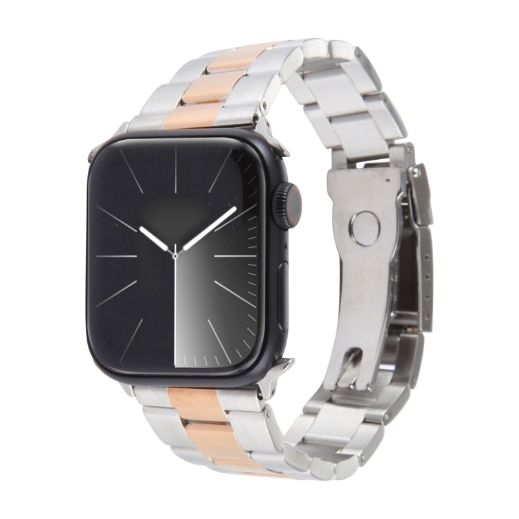 For Apple Watch Ultra 2 49mm Three-Bead Stainless Steel Watch Band(Silver Rose Gold) by bashfashion