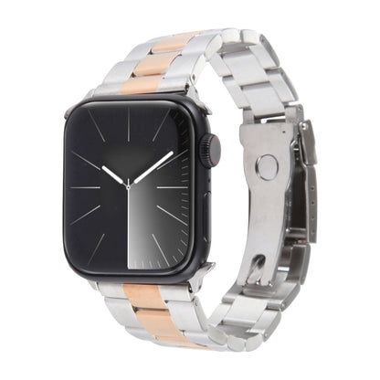For Apple Watch Ultra 2 49mm Three-Bead Stainless Steel Watch Band(Silver Rose Gold) by bashfashion