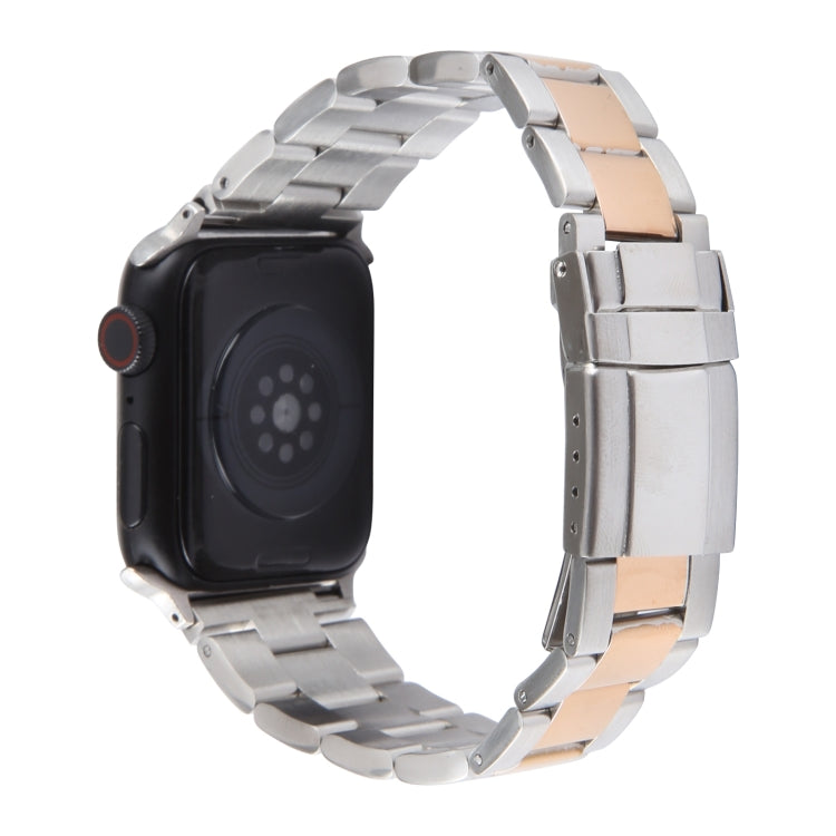 For Apple Watch Ultra 2 49mm Three-Bead Stainless Steel Watch Band(Silver Rose Gold) by bashfashion