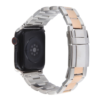 For Apple Watch Ultra 2 49mm Three-Bead Stainless Steel Watch Band(Silver Rose Gold) by bashfashion
