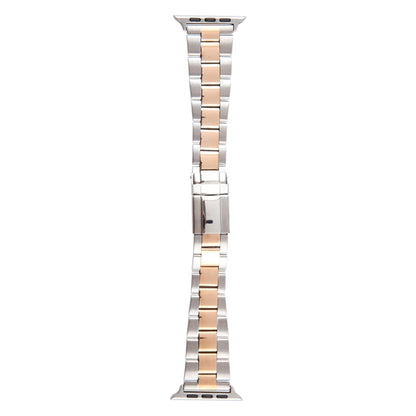 For Apple Watch Ultra 2 49mm Three-Bead Stainless Steel Watch Band(Silver Rose Gold) by bashfashion