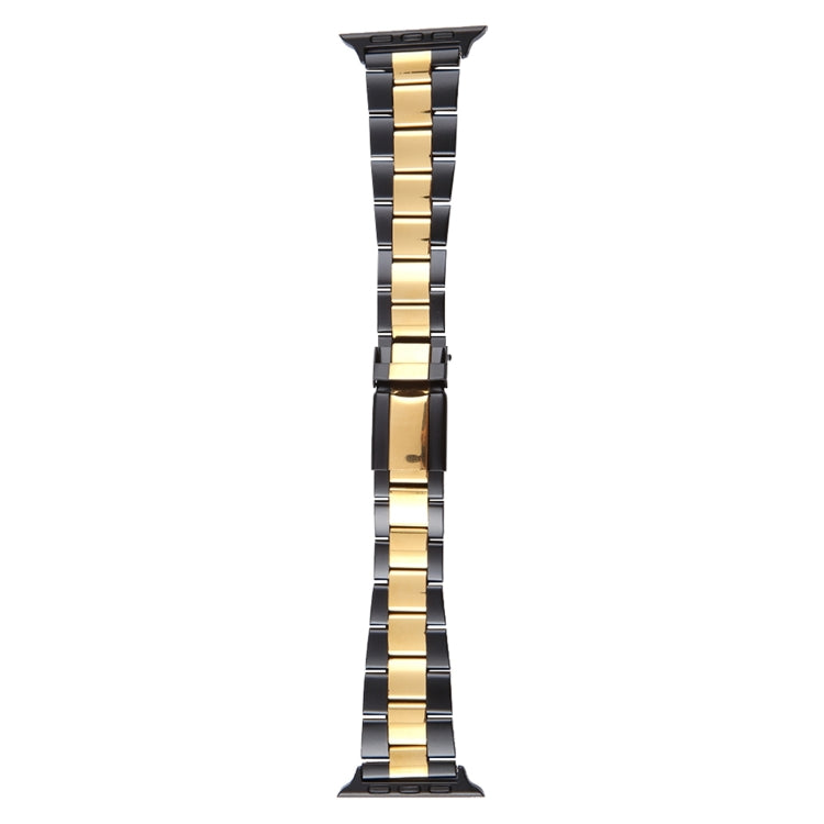 For Apple Watch Series 9 45mm Three-Bead Stainless Steel Watch Band(Black Gold) by bashfashion