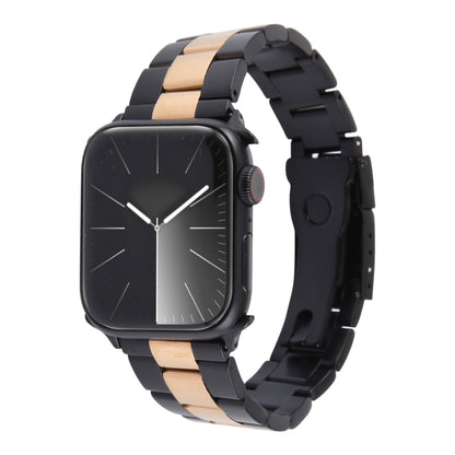 For Apple Watch Ultra 49mm Three-Bead Stainless Steel Watch Band(Black Rose Gold) by bashfashion