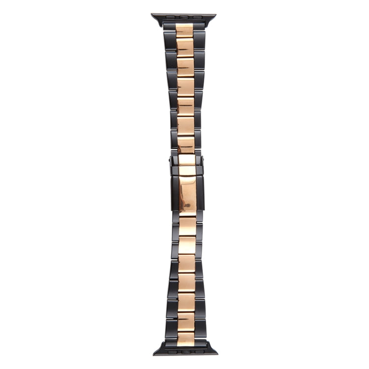 For Apple Watch Ultra 49mm Three-Bead Stainless Steel Watch Band(Black Rose Gold) by bashfashion