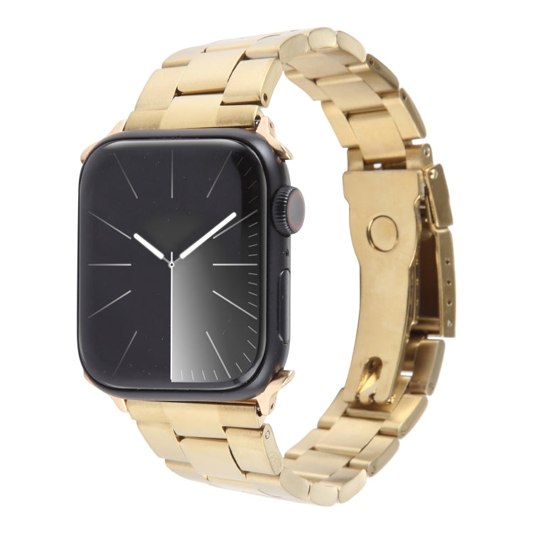 For Apple Watch Ultra 49mm Three-Bead Stainless Steel Watch Band(Gold) by bashfashion