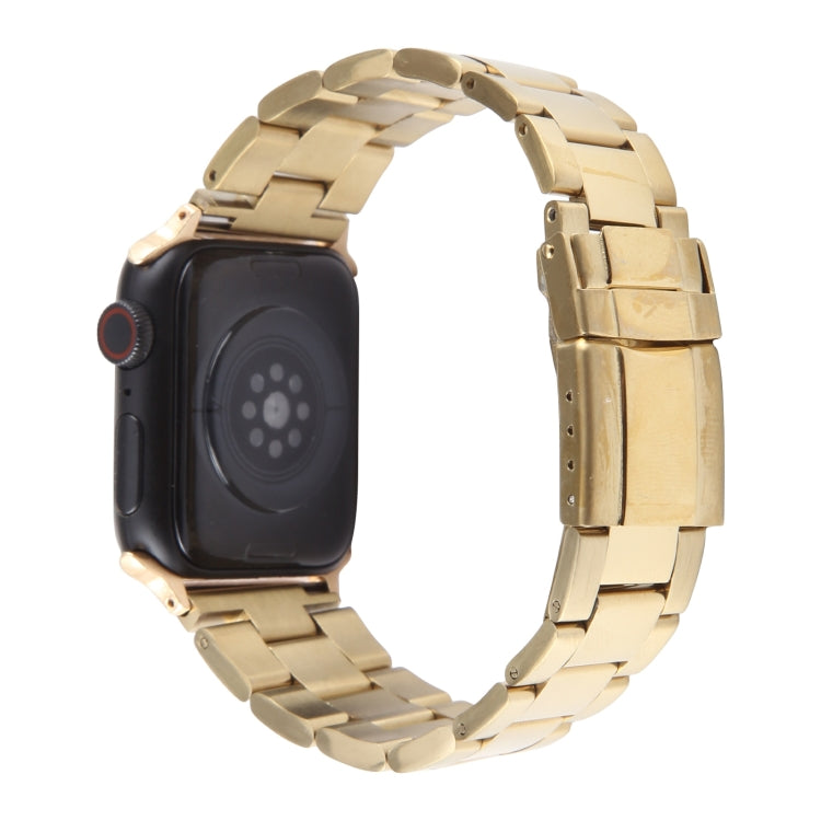 For Apple Watch Ultra 49mm Three-Bead Stainless Steel Watch Band(Gold) by bashfashion