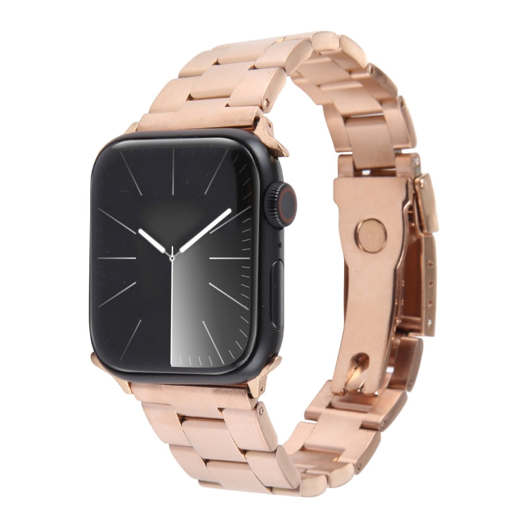 For Apple Watch Ultra 49mm Three-Bead Stainless Steel Watch Band(Rose Gold) by bashfashion