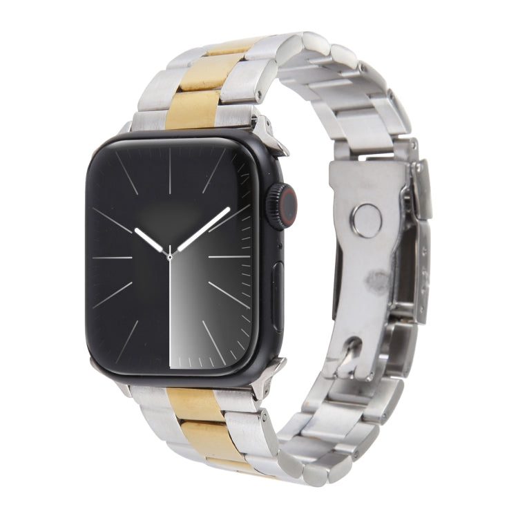 For Apple Watch Ultra 49mm Three-Bead Stainless Steel Watch Band(Silver Gold) by bashfashion