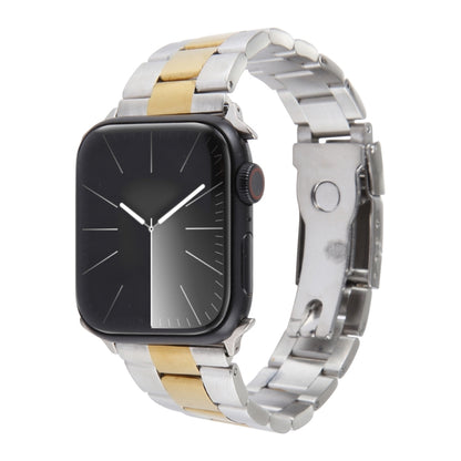 For Apple Watch Ultra 49mm Three-Bead Stainless Steel Watch Band(Silver Gold) by bashfashion