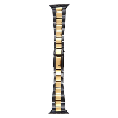For Apple Watch Series 7 41mm Three-Bead Stainless Steel Watch Band(Black Gold) by bashfashion