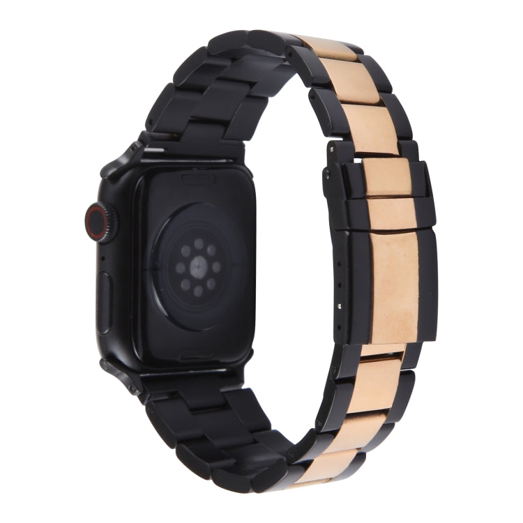 For Apple Watch Series 6 40mm Three-Bead Stainless Steel Watch Band(Black Rose Gold) by bashfashion