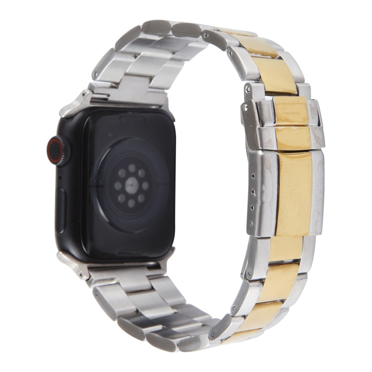 For Apple Watch Series 6 44mm Three-Bead Stainless Steel Watch Band(Silver Gold) by bashfashion