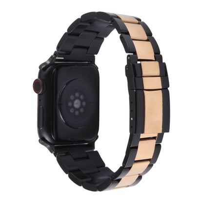 For Apple Watch Series 5 44mm Three-Bead Stainless Steel Watch Band(Black Rose Gold) by bashfashion