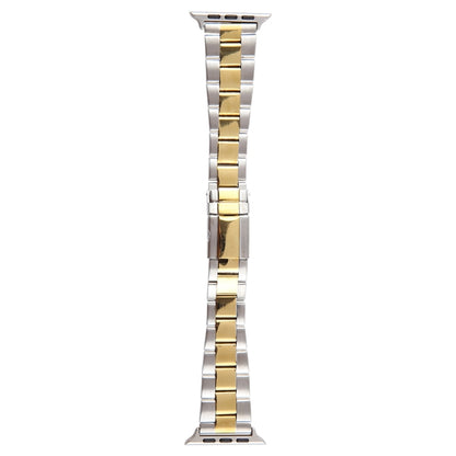 For Apple Watch Series 5 44mm Three-Bead Stainless Steel Watch Band(Silver Gold) by bashfashion