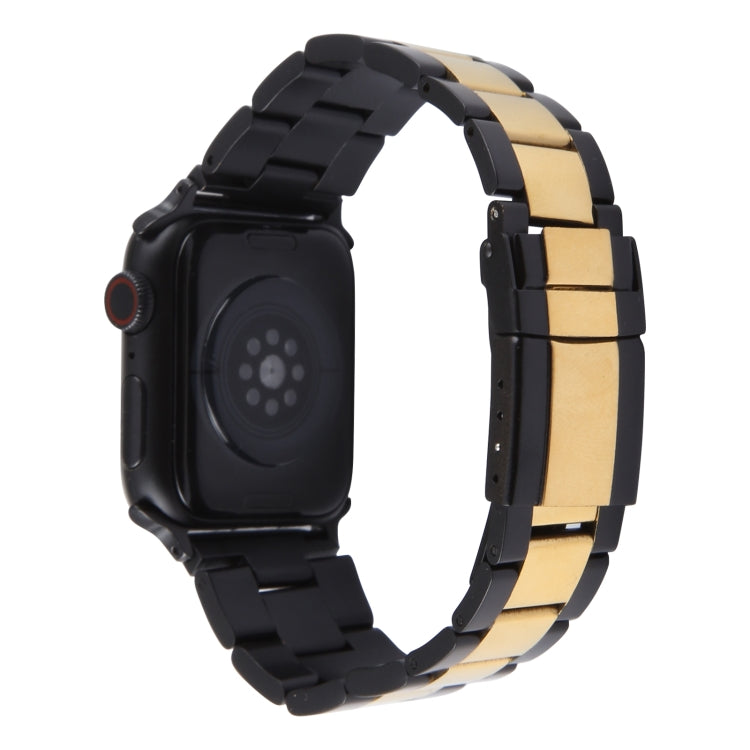For Apple Watch Series 4 44mm Three-Bead Stainless Steel Watch Band(Black Gold) by bashfashion