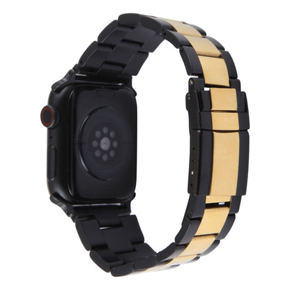 For Apple Watch 42mm Three-Bead Stainless Steel Watch Band(Black Gold) by bashfashion