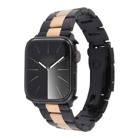 For Apple Watch 42mm Three-Bead Stainless Steel Watch Band(Black Rose Gold) by bashfashion