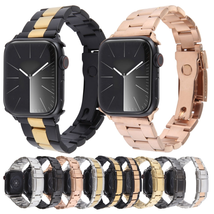 For Apple Watch Ultra 2 49mm Three-Bead Stainless Steel Watch Band(Silver Gold) by bashfashion