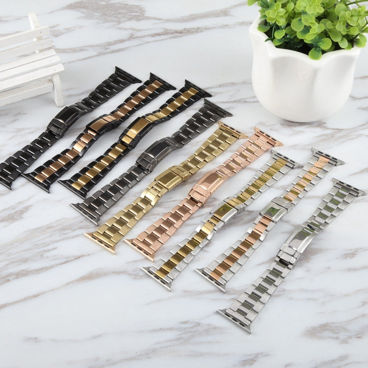 For Apple Watch Series 7 41mm Three-Bead Stainless Steel Watch Band(Silver Rose Gold) by bashfashion