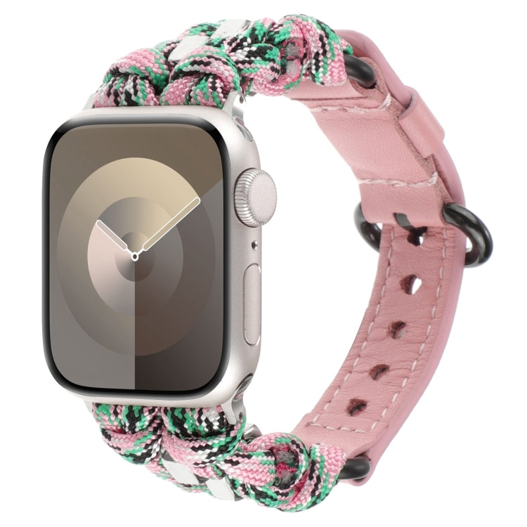 For Apple Watch Series 9 45mm Paracord Genuine Leather Watch Band(Pink Camo) by bashfashion