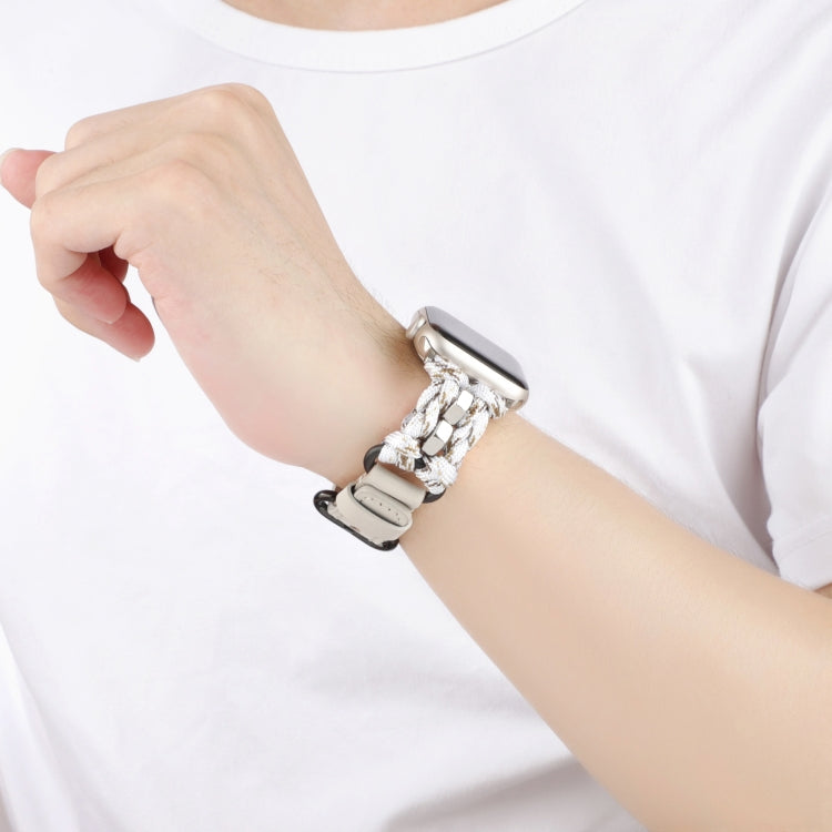 For Apple Watch Ultra 2 49mm Paracord Genuine Leather Watch Band(White Khaki) by bashfashion