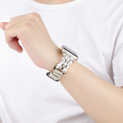 For Apple Watch Ultra 2 49mm Paracord Genuine Leather Watch Band(White Khaki) by bashfashion