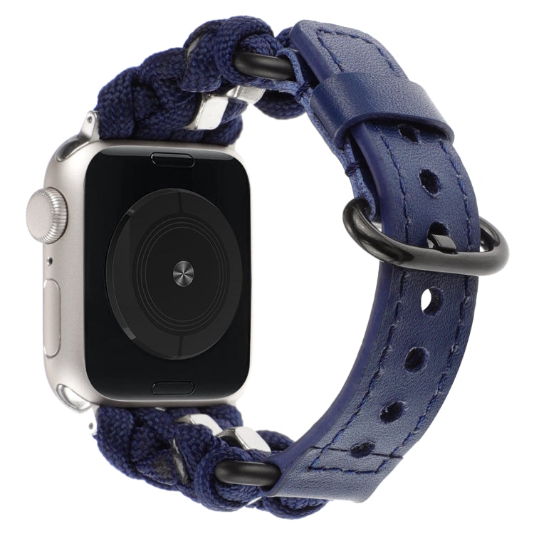 For Apple Watch Ultra 2 49mm Paracord Genuine Leather Watch Band(Royal Blue) by bashfashion