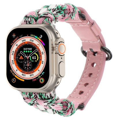 For Apple Watch Ultra 2 49mm Paracord Genuine Leather Watch Band(Pink Camo) by bashfashion