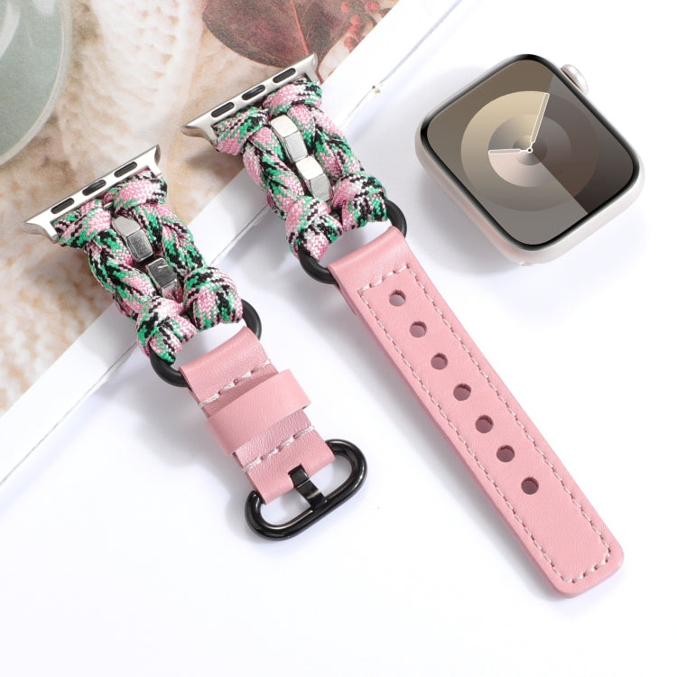 For Apple Watch Ultra 2 49mm Paracord Genuine Leather Watch Band(Pink Camo) by bashfashion