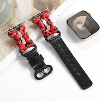 For Apple Watch Ultra 2 49mm Paracord Genuine Leather Watch Band(Black Red Camo) by bashfashion