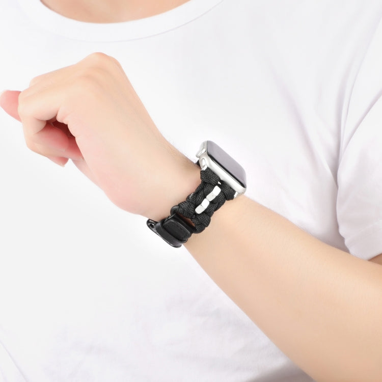 For Apple Watch Ultra 2 49mm Paracord Genuine Leather Watch Band(Black) by bashfashion