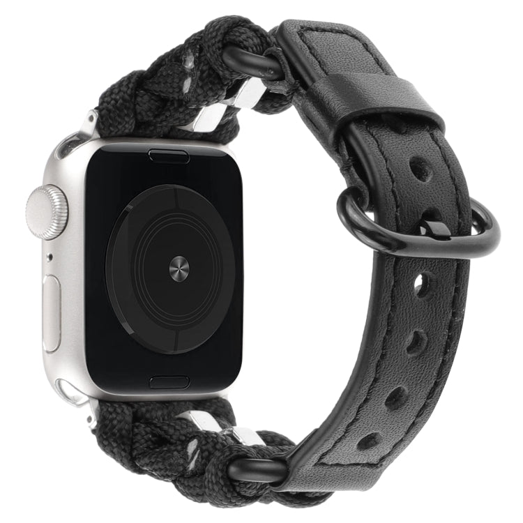 For Apple Watch Ultra 2 49mm Paracord Genuine Leather Watch Band(Black) by bashfashion