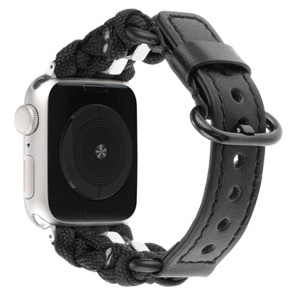 For Apple Watch Ultra 2 49mm Paracord Genuine Leather Watch Band(Black) by bashfashion