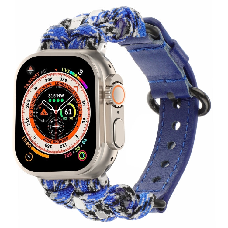 For Apple Watch Ultra 2 49mm Paracord Genuine Leather Watch Band(Blue Camo) by bashfashion