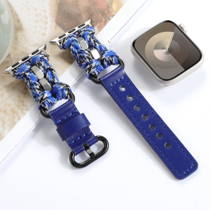 For Apple Watch Ultra 2 49mm Paracord Genuine Leather Watch Band(Blue Camo) by bashfashion