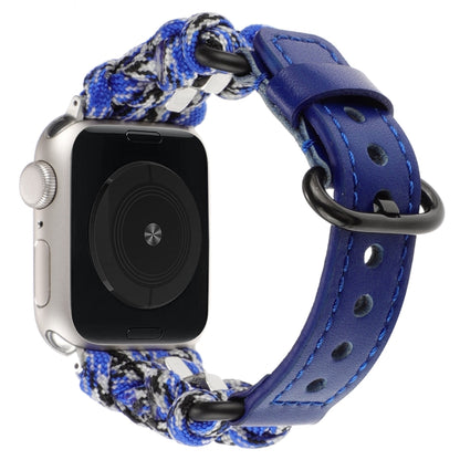 For Apple Watch Ultra 2 49mm Paracord Genuine Leather Watch Band(Blue Camo) by bashfashion