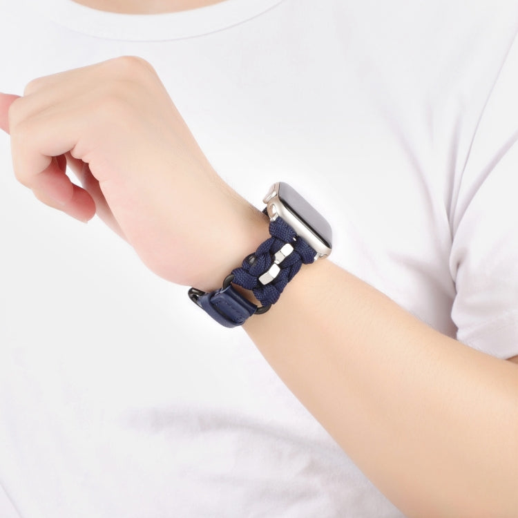 For Apple Watch Series 9 41mm Paracord Genuine Leather Watch Band(Royal Blue) by bashfashion