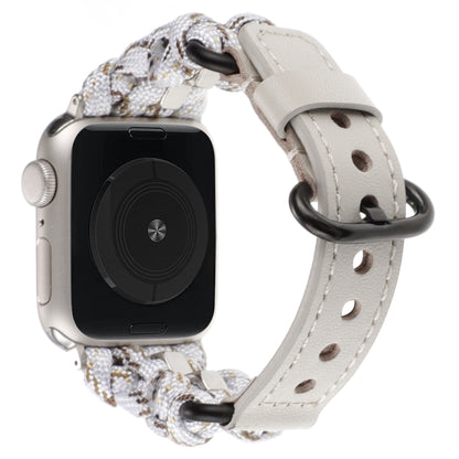For Apple Watch Ultra 49mm Paracord Genuine Leather Watch Band(White Khaki) by bashfashion