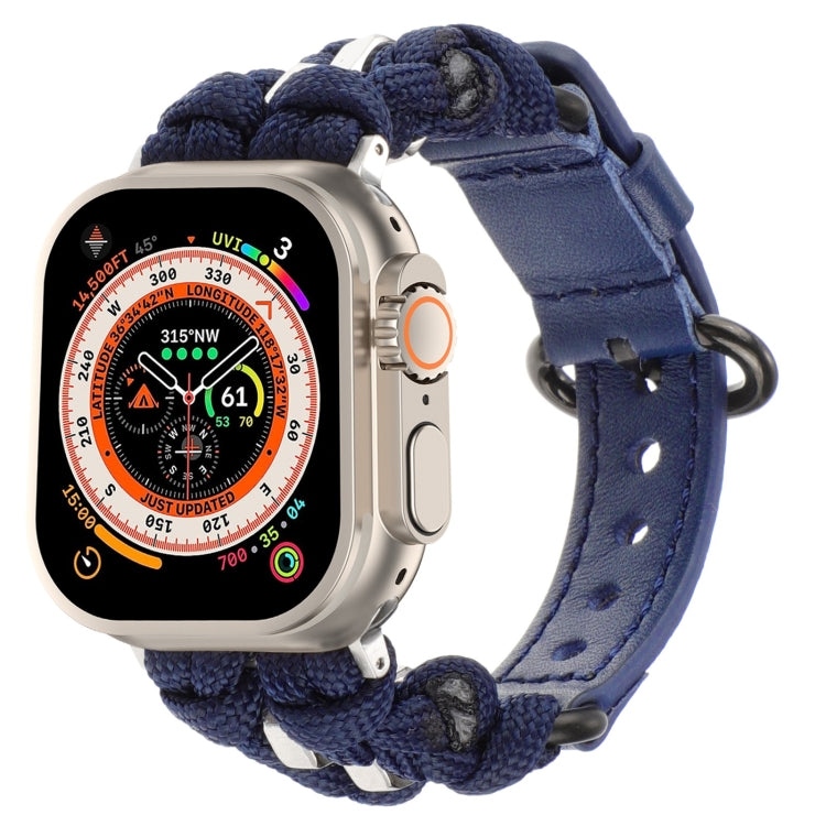 For Apple Watch Ultra 49mm Paracord Genuine Leather Watch Band(Royal Blue) by bashfashion