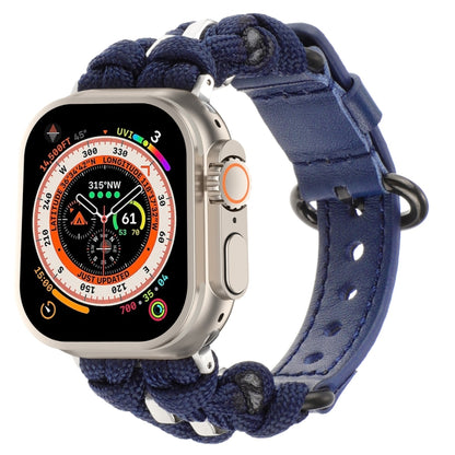 For Apple Watch Ultra 49mm Paracord Genuine Leather Watch Band(Royal Blue) by bashfashion
