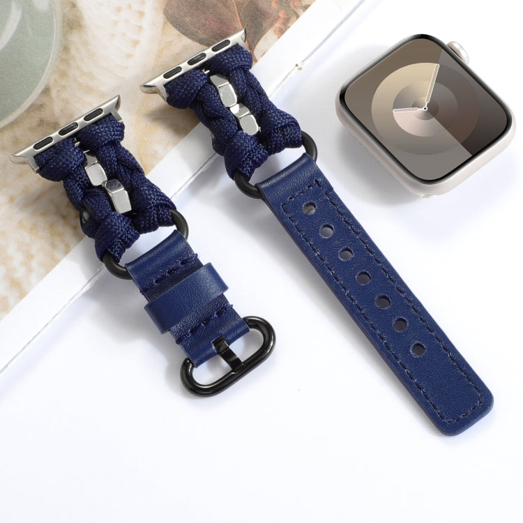 For Apple Watch Ultra 49mm Paracord Genuine Leather Watch Band(Royal Blue) by bashfashion